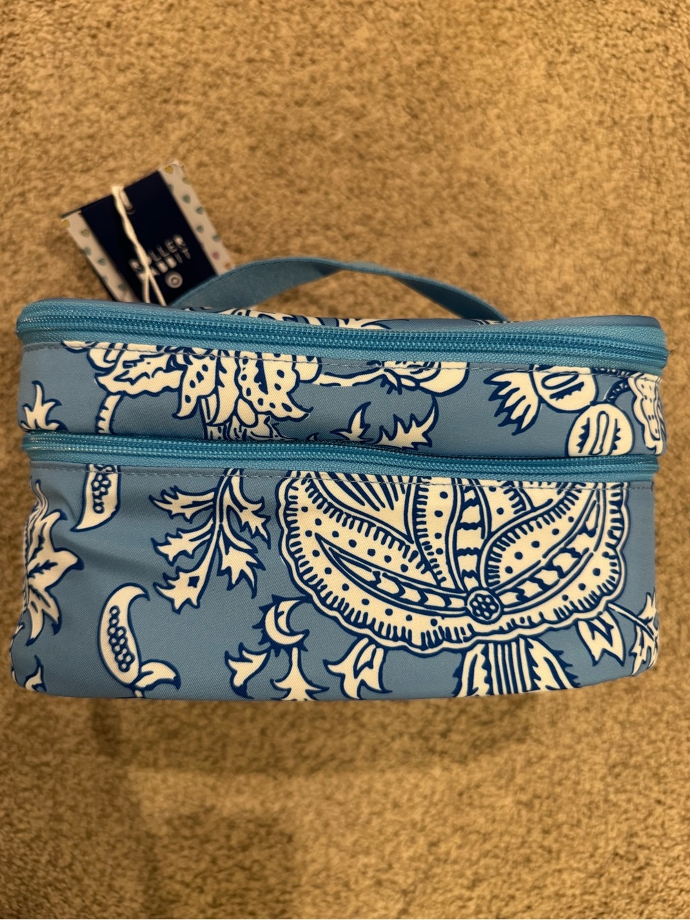 Roller Rabbi Blue Floral Double-Zip Cosmetic Train Case